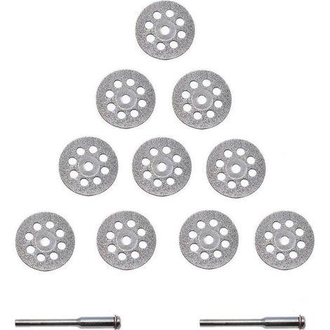 10 Pcs Disque Diamant Coupe de Diamant Matériaux 22 mm + 2 x Mandrin en Acier au Carbone Fraiseuses à Lamelles PourIdéal Pour la Coupe Pierres Précieuses, Verre, Céramique, Porcelaine, Carreaux