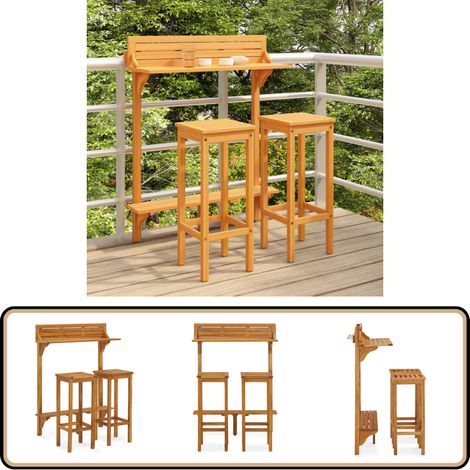 Ensemble de bar de balcon 3 pcs Bois d'acacia solide - Meubles De Jardin - Salon De Jardin - Set De Bar Extérieur - Mobilier Acacia - Table De Bar (1/5)