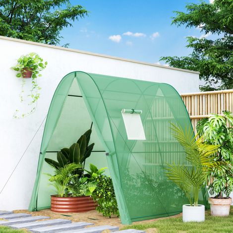 Invernadero arqueado con sacos de arena y cubierta de plástico, 2 puertas enrollables, ventanas de malla, portátil, 1,8 x 1,8 x 2 m, verde