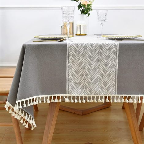 Nappe de Table en Coton Mélangé, Nappe Rectangulaire Lavable pour Salle à Manger, Jardin, Fête, Maison (Gris, 135 x 180 cm) (1/5)
