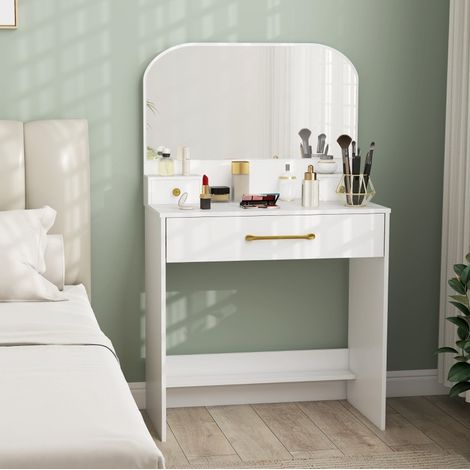 MEUBLIV Toeletta con specchio bianca 80x40x135 cm, compatta, 3 cassetti (1/5)