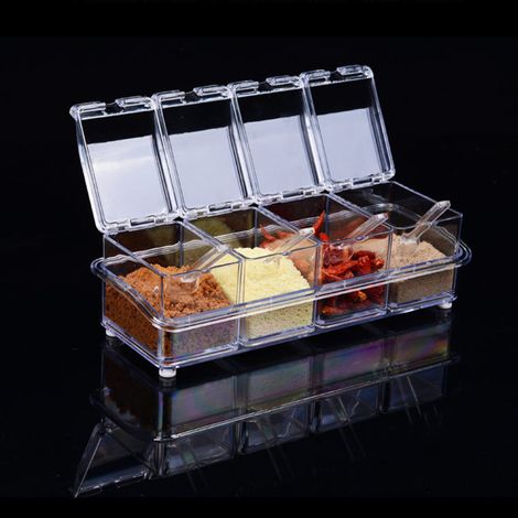 Pot à épices, ensemble de 4 pots à épices avec couvercle et 4 cuillères pour ranger le sel et le sucre. (1/5)