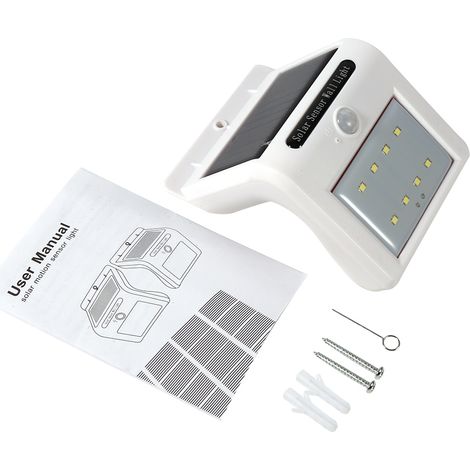 Lampe solaire LED sans fil à détecteur de mouvement (blanche, 8 LED) pour jardin extérieur, fixation murale (PIR) (1/5)