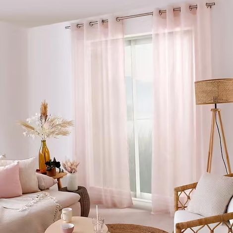 Rideau Voilage Effet Lin "Maya" 140x240cm Vieux Rose