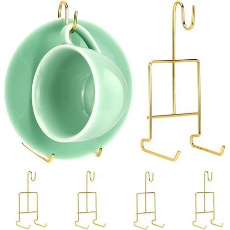 Lot de 6 présentoirs dorés pour tasses à thé et soucoupes pour tasses à café chinoises Chevalet de tasse à thé pour cuisine, salle à manger et vitrines (1/5)