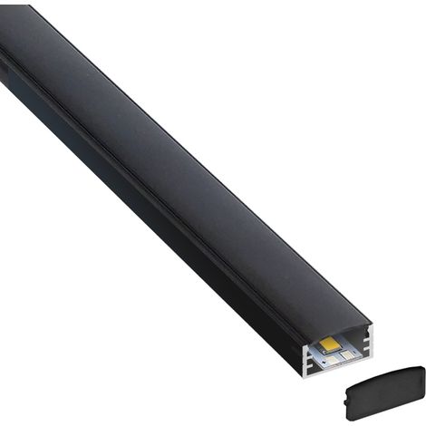 KIT - Perfil aluminio KAIF para tiras LED, 1 metro, negro