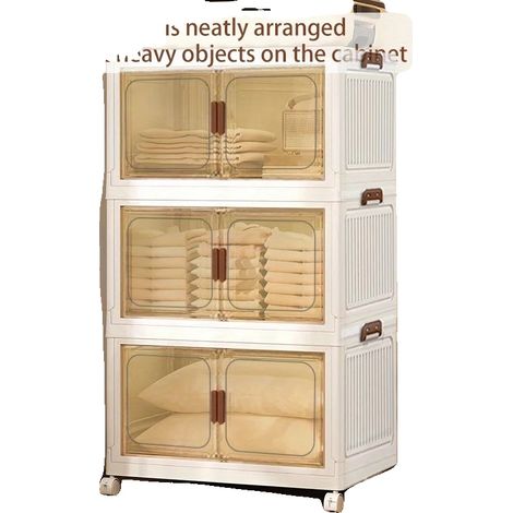 Armario plegable de almacenamiento, 85 cm x 55 cm x 26 cm, 3 estantes, plástico PP de alta calidad, puertas transparentes, ruedas giratorias de 360 ​​grados. (1/5)