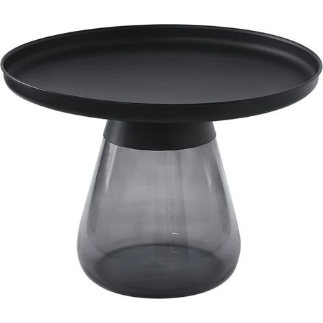 Table d'appoint H. 42 cm verre trempé noir fumé et métal noir - SHURI (1/5)