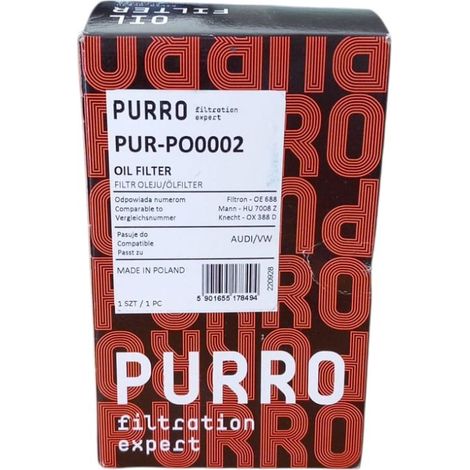 Filtro olio purro pur-po0002  wl7476  2510600  oe688  ch10759eco  oe688