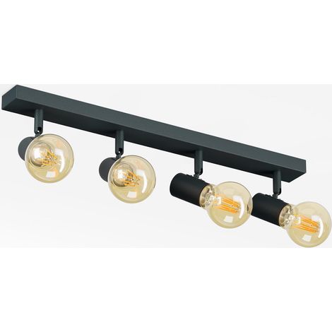 Plafonnier E27, Spot de plafond vintage avec 4 Spots Orientables, Éclairage de Plafond Interieur pour Cuisine, Chambre, Salon, Anthracite, (Ampoules non Fournies)