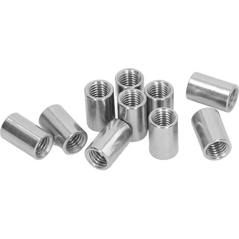 Écrou-raccord cylindrique 304 inox M12x1,75 L25mm tige filetée femelle, lot de 10 connecteurs ronds pour assemblage métallique. (1/5)