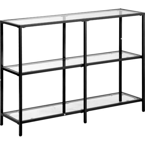 Mophorn Tavolo Consolle in Vetro a 3 Livelli 100 x 30 x 72,9 cm, Tavolino Moderno Rettangolare con Ripiani in Vetro Temperato e Struttura in Ferro, Sistema Antiribaltamento per Soggiorno e Ingresso