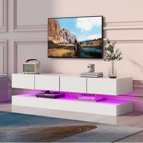 Mobile TV LED sospeso 130 x 33 x 15 cm con 2 vani e 4 cassetti, bianco DESVIAE (1/5)