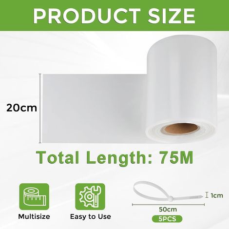 LALAGO 75M Tuyau de Gouttière Rouleau Transparent pour Tuyaux d'écoulement Ø125mm en Film PE, Tube de Pluie Gouttière de Rechange Provisorium, Provisoire de Tuyau de Descente avec 5 Serre-Câbles (1/4)