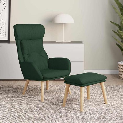 vidaXL Sillón de relax con taburete tela verde oscuro (1/5)