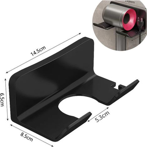 Estante de almacenamiento para secador de pelo, montado en la pared, estante de baño, estantes de almacenamiento, estantes para accesorios, soporte para cepillos de pelo, negro (1/3)