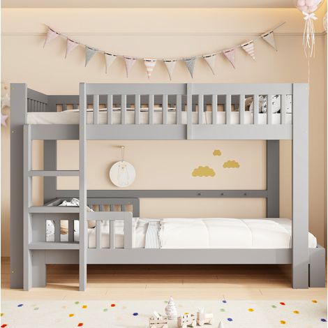 Ensemble de lits enfant modulables 90x200 cm gris en bois avec barrières de sécurité (1/5)