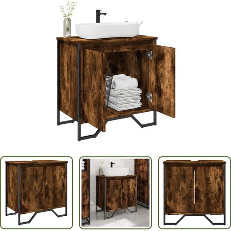 Armoire lavabo - Armoire lavabo de salle de bain chêne fumé 60x35x60 cm (1/5)