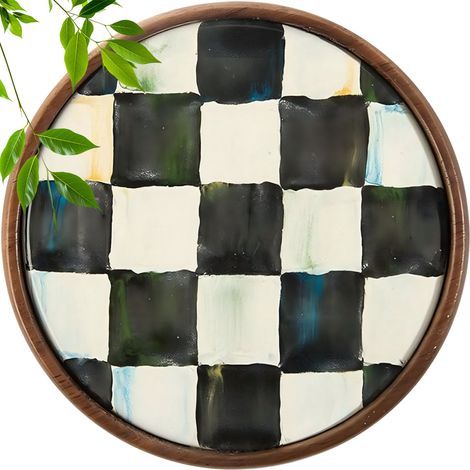 Juego de 6 posavasos redondos de madera con estampado de cuadros blancos y negros, ideales para café y bebidas calientes, accesorios de cocina. (1/5)