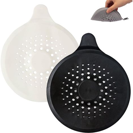 Lot de 2 ventouses pliables en silicone pour douche, lavabo et baignoire (noir et blanc). (1/5)