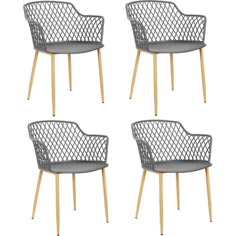 Lot de 4 fauteuils d\'extérieur "Malaga" avec pieds en fer - Gris - L 54.1 x H 80 x P 62.2 cm - Livraison gratuite (1/5)