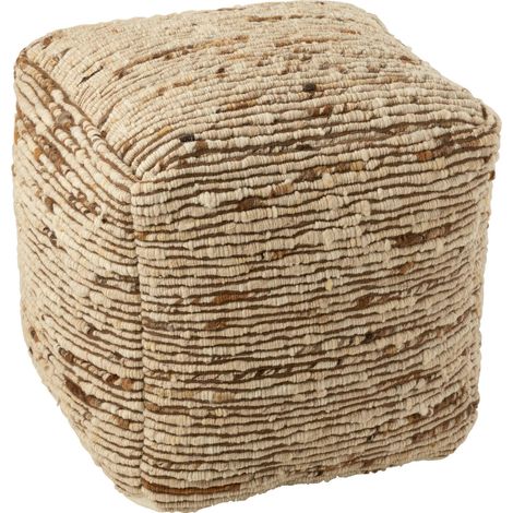 Pouf tissé laine écru marron confort et style naturel - Écru marron naturel tissé (1/5)