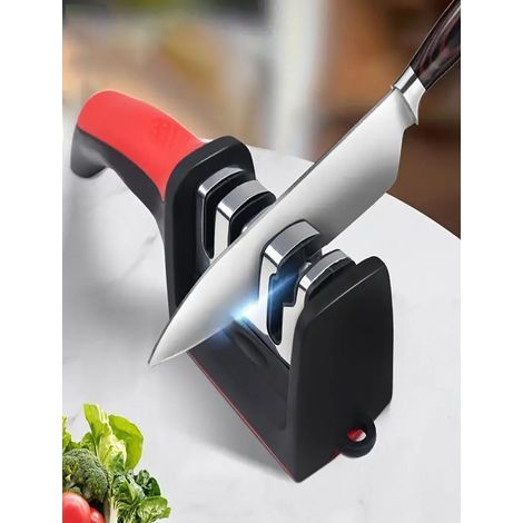 Aiguiseur de couteaux professionnel - 4 étapes de haute précision, diamant tungstène et pierres en céramique, poignée antidérapante, facile à utiliser, rapide et durable - Design ergonomique, noir et (1/5)