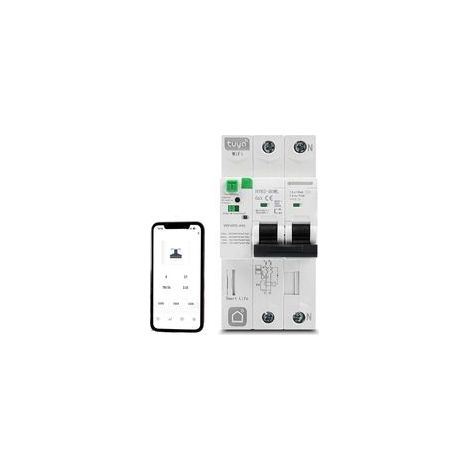Disjoncteur WiFi intelligent, Disjoncteur Différentiel 63A 30ma 2P Interrupteur Différentiel avec Protection Contre les Surtensions et les Sous-tensions, Contrôlé par l'app Tuya/Smart life (1/5)