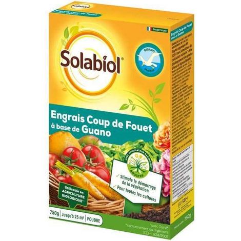 SOLABIOL SOGUA750N SOGUA750N-Engrais Coup De Fouet a Base de Guano-Stimule Le Demarage de la Vegetation, Jaune
