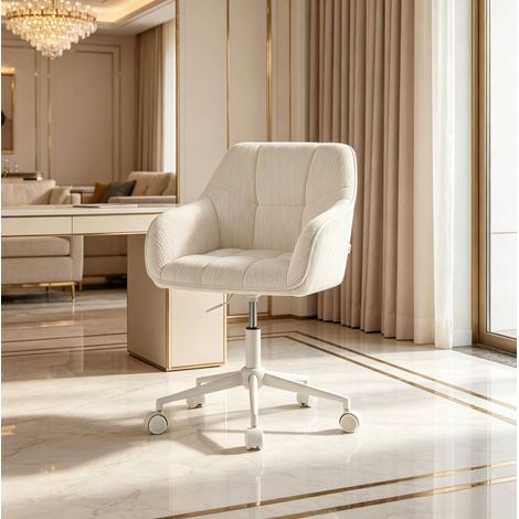 Silla de oficina con reposabrazos, regulable en altura, giratoria 360°, terciopelo beige HAVRYA (1/5)