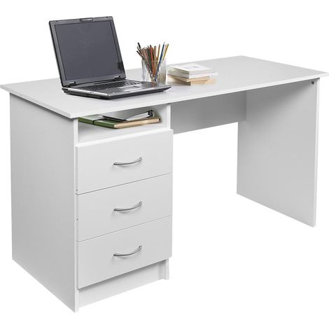 Scrivania con Cassettiera 3 Cassetti Tavolo Porta Pc Computer Legno Bianco