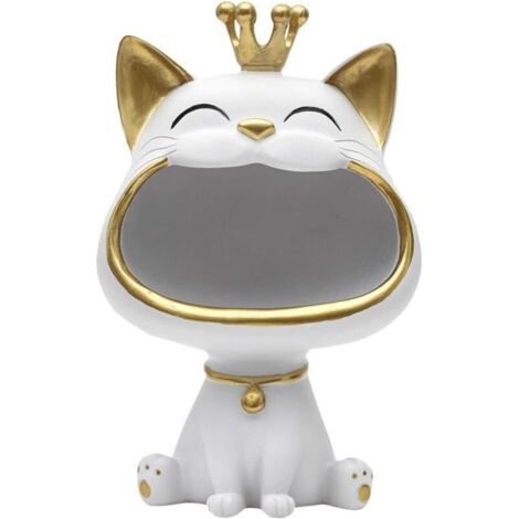 Statue de Chat Blanc Vide Poche, Objet déco élégant et Pratique, Finition Moderne, idéal pour Organiser Vos Petits Objets, Taille Unique, Couleur Blanche et dorée (1/5)