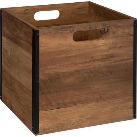 5Five Simply Smart – Boîte de rangement carrée en MDF effet bois marron – Dimensions 31x31x31 cm – Style industriel pour intérieur moderne