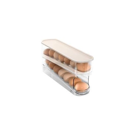 Porte-œufs réfrigérateur grand format - Bac de rangement œufs avec plateau de stockage - Conteneur alimentaire blanc pour cuisine et garde-manger (1/5)
