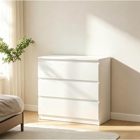 Cómoda blanca de 3 cajones 80 x 39 x 73 cm, almacenamiento compacto DESVIAE (1/5)