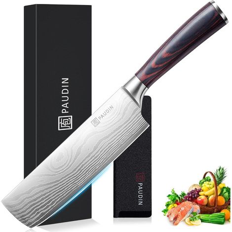 Couteau de chef japonais 17 cm acier inoxydable lame tranchante manche ergonomique bois (1/5)