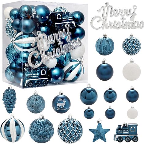 Ces 65 boules de Noël décoratives bleues sont réutilisables et durables, ce qui les rend idéales pour les décorations d'Halloween et de Noël. (1/5)