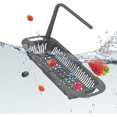 QAZQA Organisateur D'évier Télescopique Vidange Panier - égouttoir Rangement Evier Cuisine Porte éPonge Accessoire Longueur RéGlable de 23 à 45 cm pour Placer des éponges Tampons Récurer Torchons (1/5)