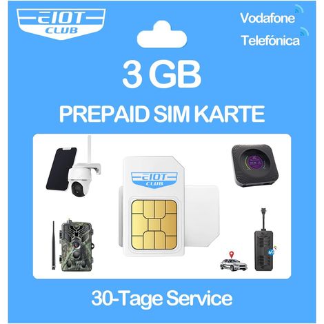 Carte SIM prépayée sans contrat, compatible avec réseau, 3 Go pour 30 jours, données uniquement, pour caméra de surveillance LTE, caméra de chasse et traceur GPS (1/5)