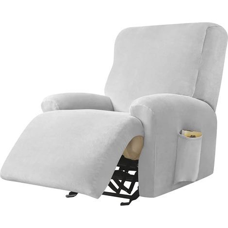 Housse de Fauteuil Relax Doux Velours Extensible, 4 Pièce Housse de Canapé Antidérapante avec Poche Latérale, Protege de Meubles Lavable pour 1 Places Fauteuil Inclinable (Gris Clair)-ARCAN (1/5)