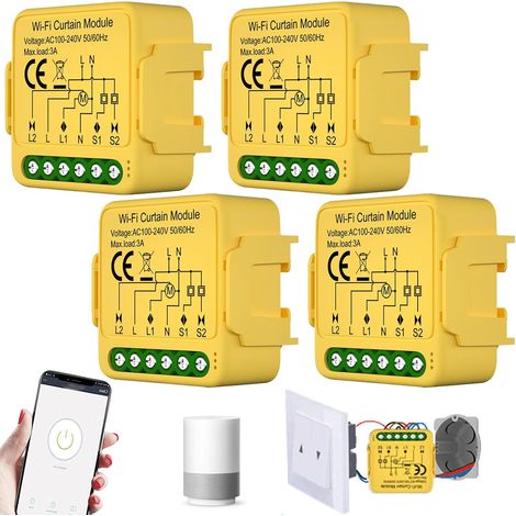 4 interrupteurs intelligents pour volets roulants WiFi, interrupteur intelligent encastré, module de volet roulant avec réglage de la durée pour rideaux et auvents, compatible avec Google Home (1/5)