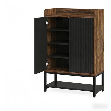 Mueble zapatero de entrada de 5 estantes, negro y marrón rústico, 73 x 35 x 105,5 cm (1/5)