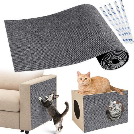 Katzenkratzmatte, graues Polyester, 40 x 200 cm, individuell zugeschnitten, verstärkter Klebstoff, zum Schutz von Sofa und Wand (1/5)