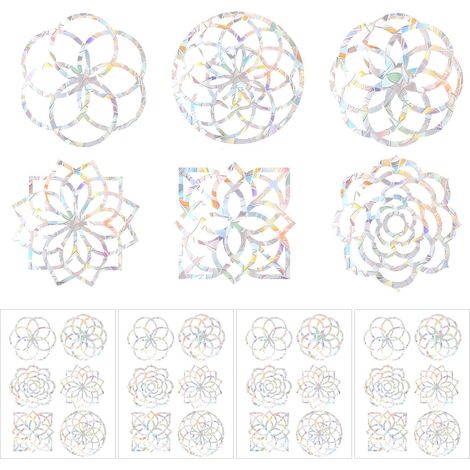 24pcs Mandala Window Clings, Anti-Collision Window Stickers for Bird Window Strike Prevention Prism Rainbow Static Window Decals Glass Doors Indoor Decorations (1/5)