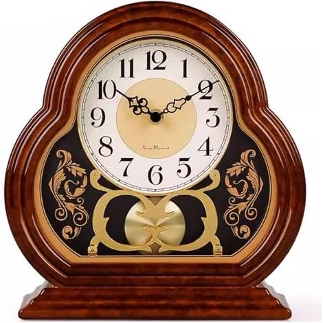 Reloj de sobremesa de madera a pilas con mecanismo silencioso – Diseño vintage para salón, oficina, estantería o decoración de chimenea.