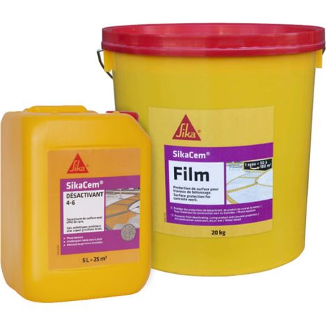 Kit calcestruzzo disattivato SIKA 25m² - Protettore di superficie 20kg - Disattivatore 5L