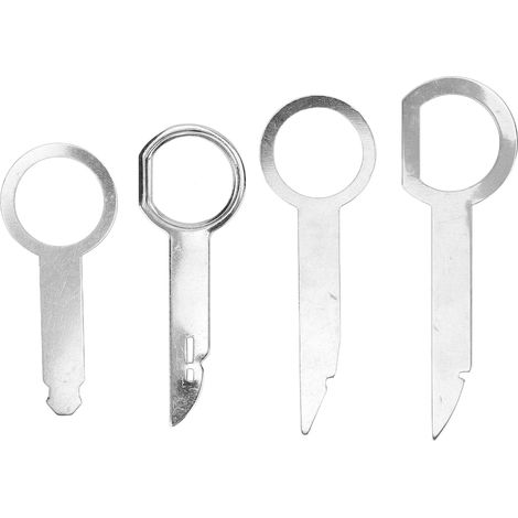 Kit de 4 clés universelles en acier inoxydable pour l'extraction d'autoradios Ford. Clés de déverrouillage de lecteur CD compatibles. (1/5)