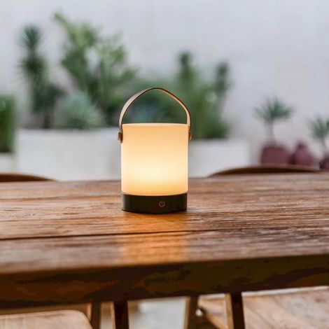 Lampe de Table en Bois Marron Foncé Rechargeable Sans Fil avec Sangle en Cuir Dimmable - PANGIVO (1/5)