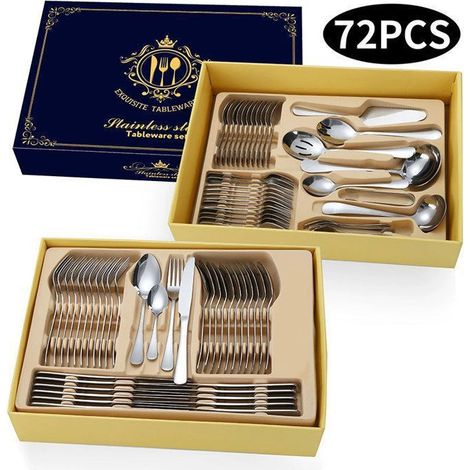 Ensemble de 72 pièces coffret cadeau vaisselle couteau et fourchette cuillère Hôtel Western steak couteau et fourchette - argent