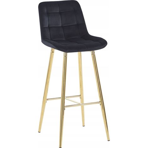 Taburete H2-FX de terciopelo negro (estructura dorada) (1/5)